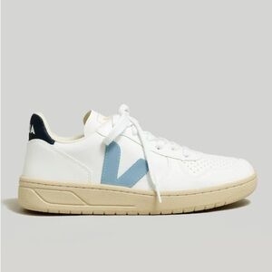 Veja V-10 White and Light Blue Sneakers